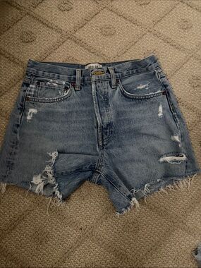 Agolde Light Blue Distressed High-Rise Denim Shorts
